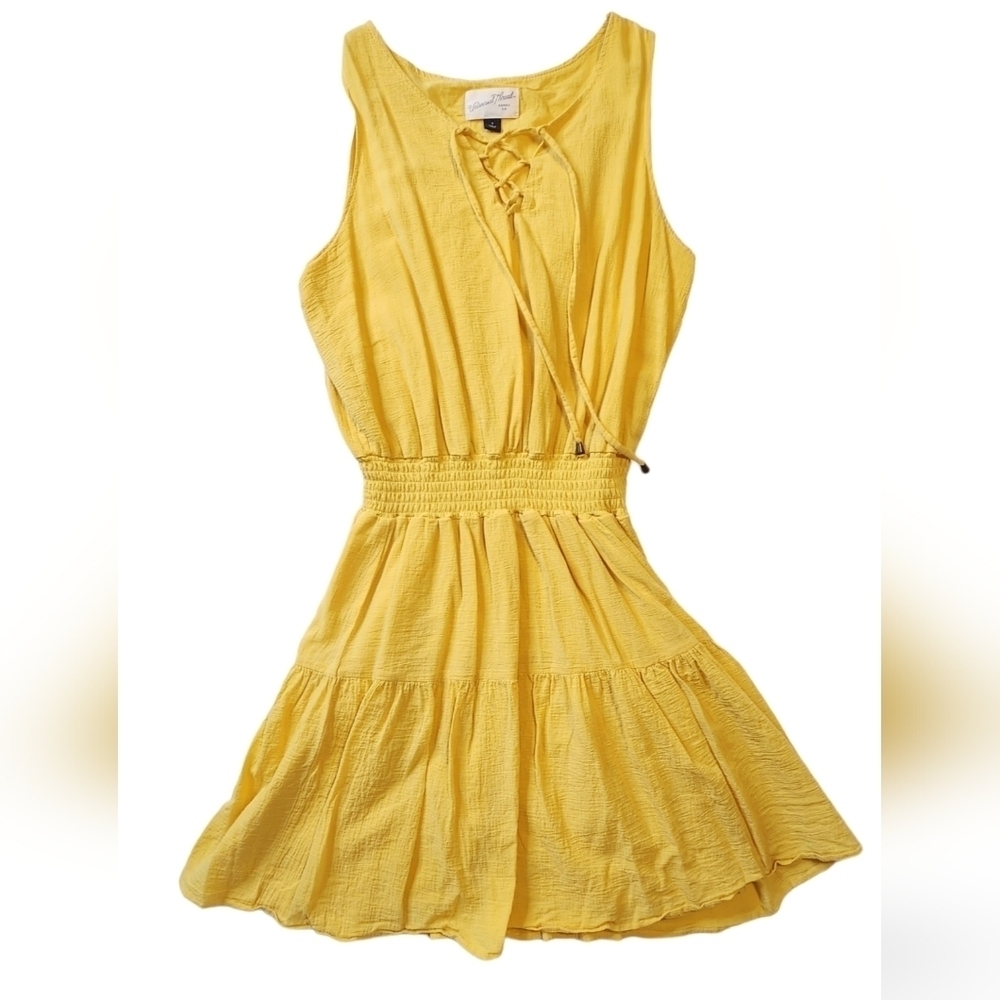 Universal Thread Sleeveles Dress Size S Canary Double Lined Cotton Gauze Layered